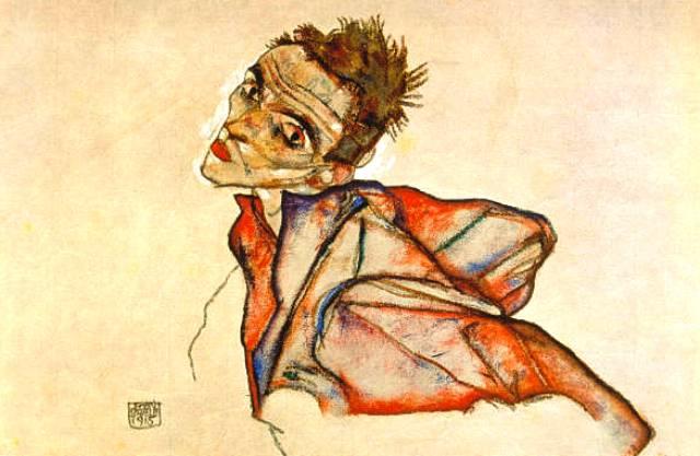Egon Schiele, Nudo maschile seduto, autoritratto, 1910