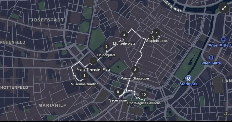 Mappa del percorso a piedi del venerdì
